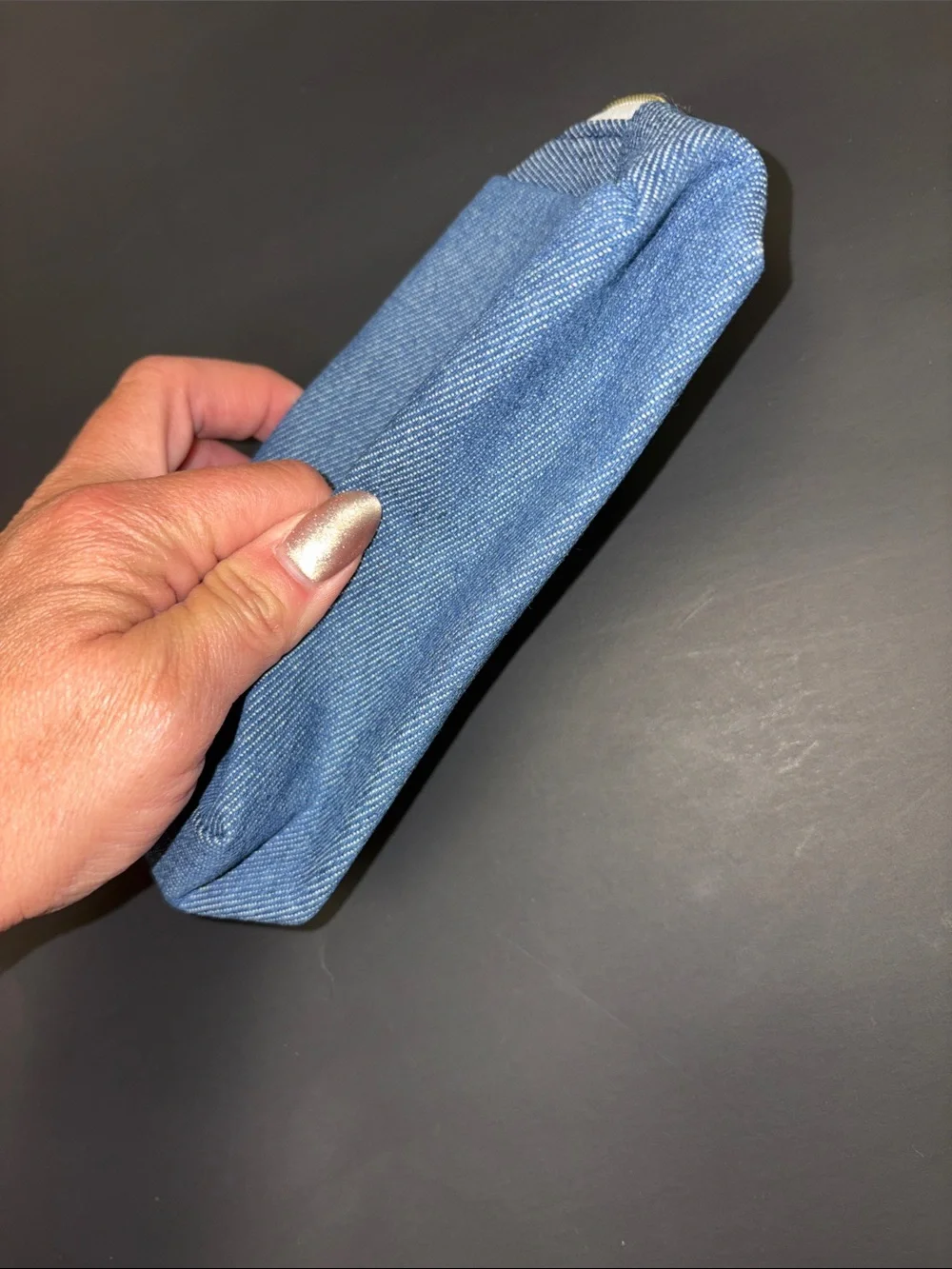 Designer Inspired Light Blue Denim Toiletry Pouch with Star Zip Pull